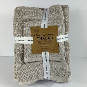 6 Pc Common Thread Eco-Melange Bamboo Towel Set Tan Bath Hand Wash NEW